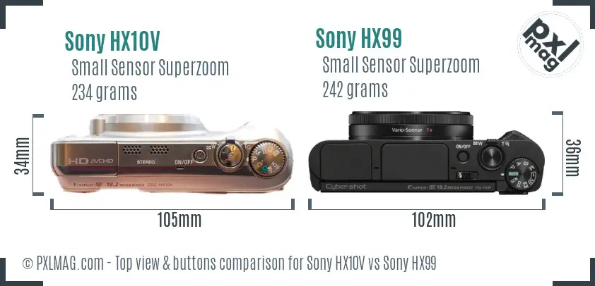 Sony HX10V vs Sony HX99 top view buttons comparison