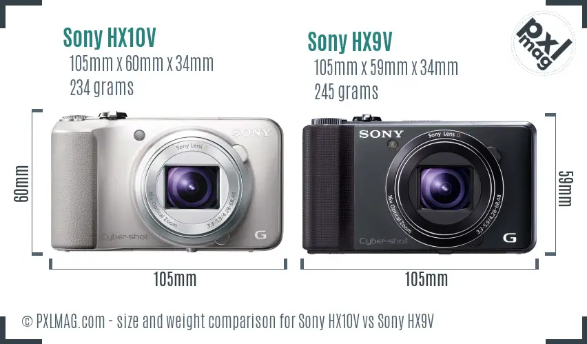 Sony HX10V vs Sony HX9V size comparison