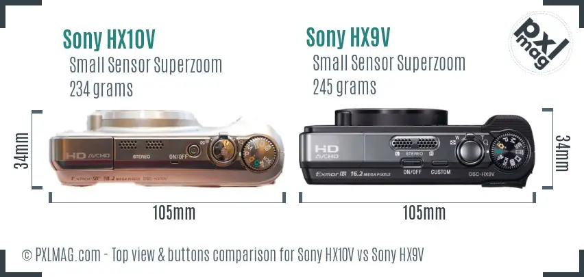 Sony HX10V vs Sony HX9V top view buttons comparison
