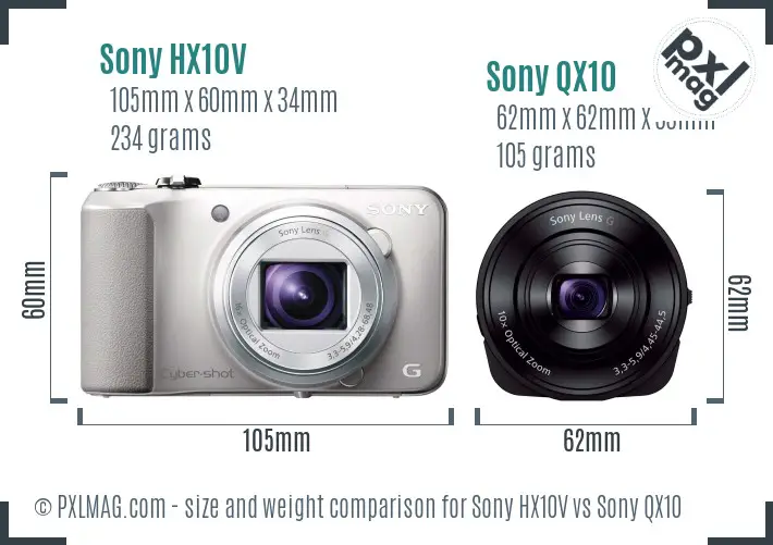 Sony HX10V vs Sony QX10 size comparison