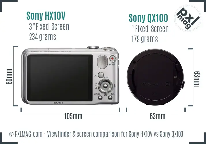 Sony HX10V vs Sony QX100 Screen and Viewfinder comparison