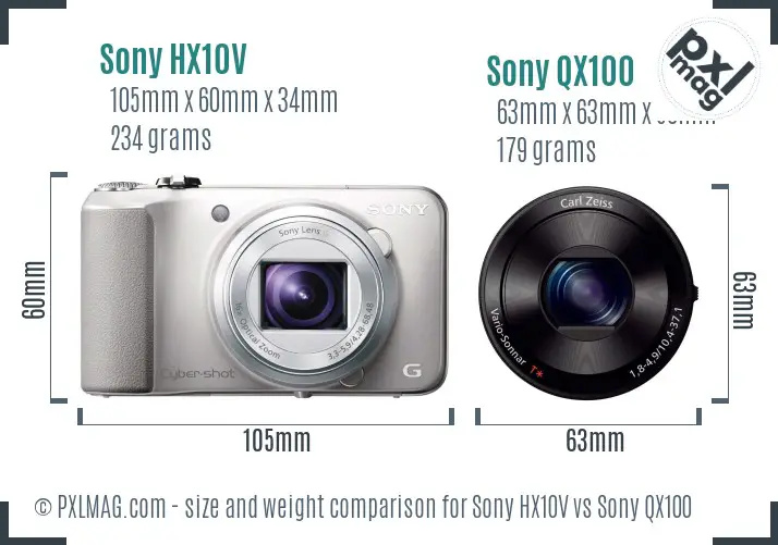 Sony HX10V vs Sony QX100 size comparison