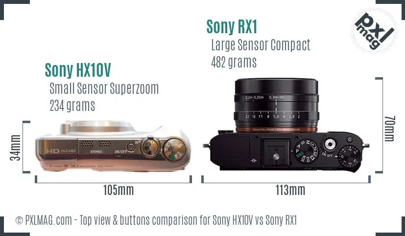 Sony HX10V vs Sony RX1 top view buttons comparison