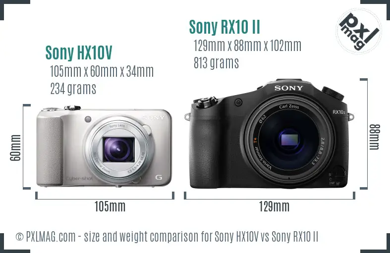 Sony HX10V vs Sony RX10 II size comparison
