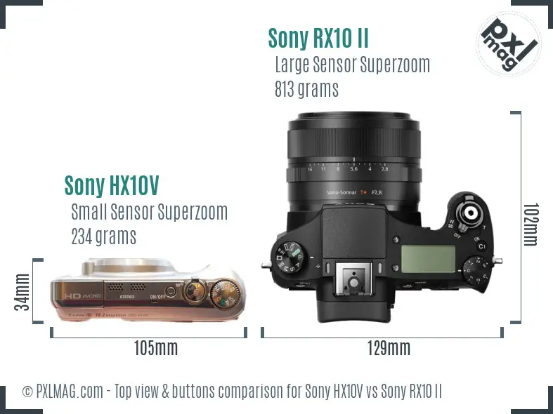 Sony HX10V vs Sony RX10 II top view buttons comparison