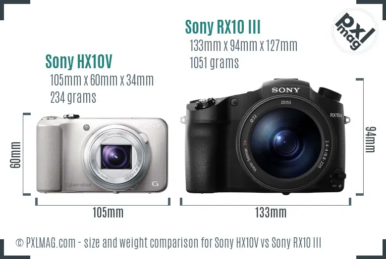 Sony HX10V vs Sony RX10 III size comparison