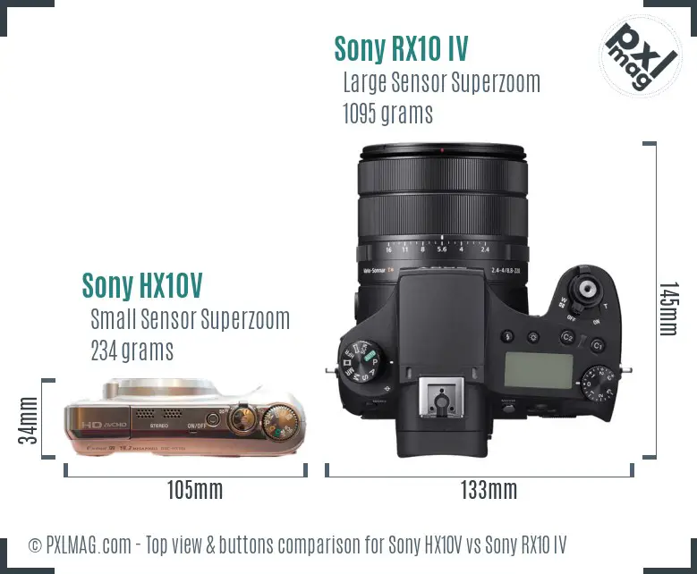 Sony HX10V vs Sony RX10 IV top view buttons comparison
