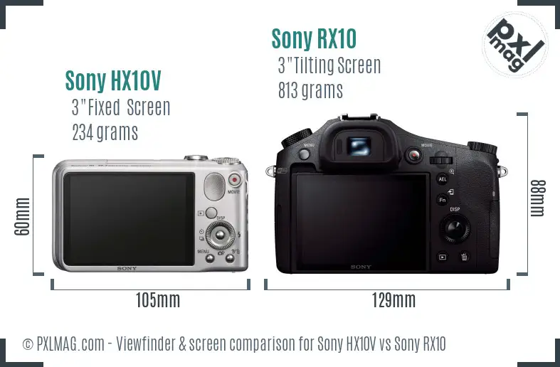 Sony HX10V vs Sony RX10 Screen and Viewfinder comparison