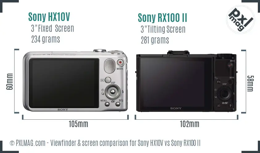 Sony HX10V vs Sony RX100 II Screen and Viewfinder comparison