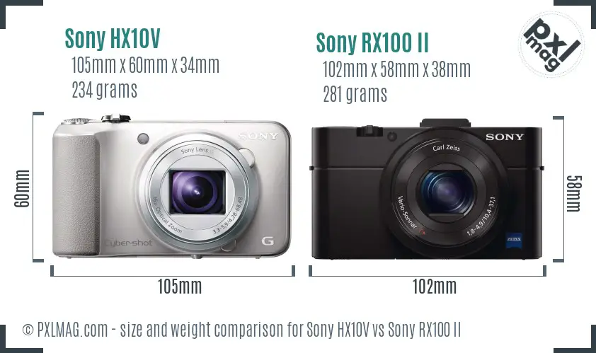 Sony HX10V vs Sony RX100 II size comparison