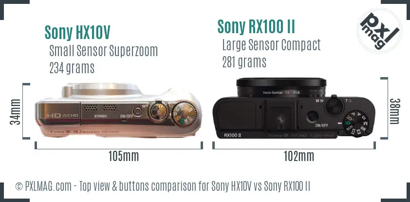 Sony HX10V vs Sony RX100 II top view buttons comparison