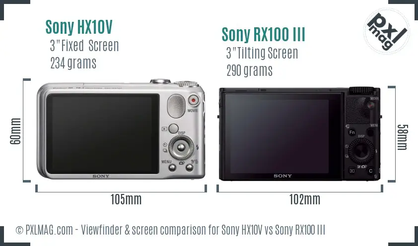 Sony HX10V vs Sony RX100 III Screen and Viewfinder comparison