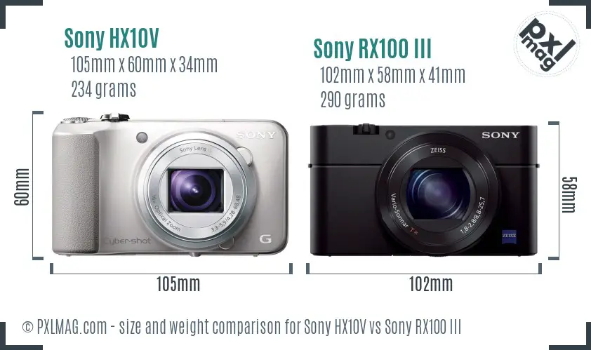 Sony HX10V vs Sony RX100 III size comparison