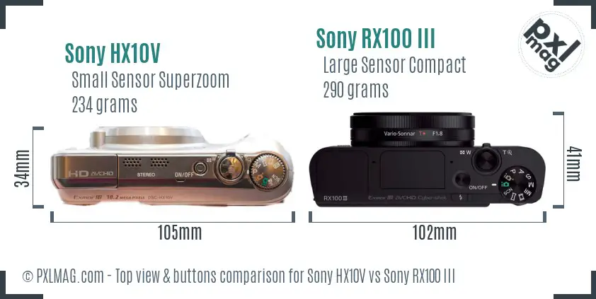 Sony HX10V vs Sony RX100 III top view buttons comparison
