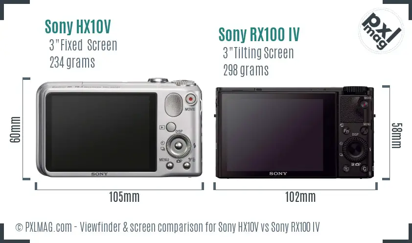 Sony HX10V vs Sony RX100 IV Screen and Viewfinder comparison