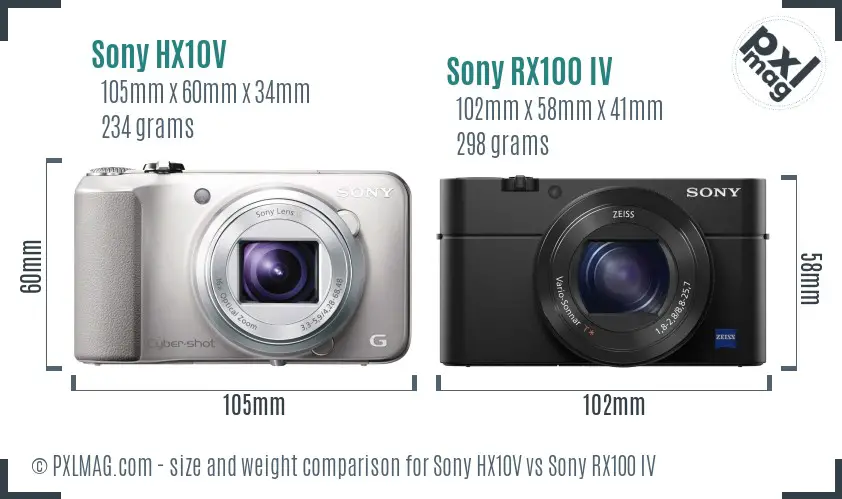 Sony HX10V vs Sony RX100 IV size comparison