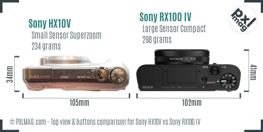 Sony HX10V vs Sony RX100 IV top view buttons comparison