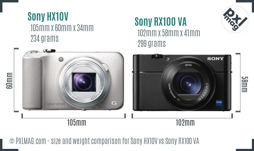 Sony HX10V vs Sony RX100 VA size comparison