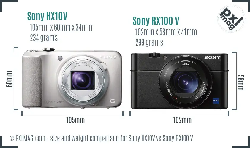 Sony HX10V vs Sony RX100 V size comparison