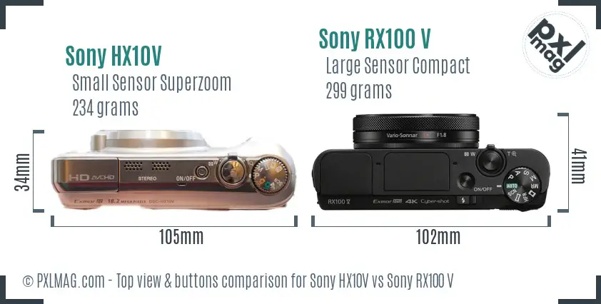 Sony HX10V vs Sony RX100 V top view buttons comparison