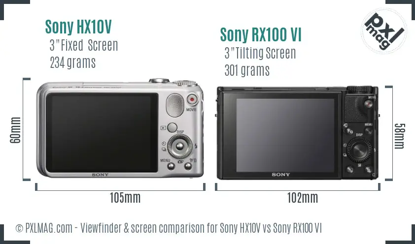 Sony HX10V vs Sony RX100 VI Screen and Viewfinder comparison