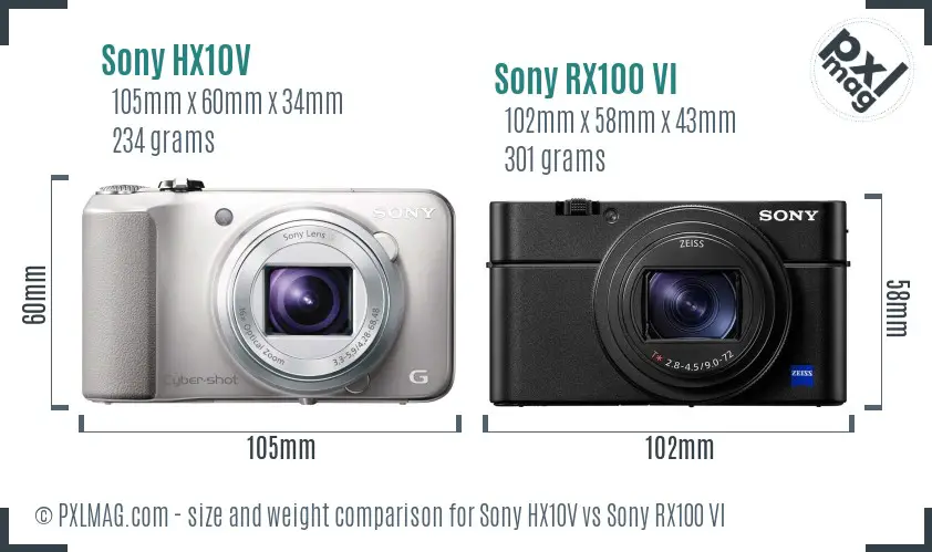 Sony HX10V vs Sony RX100 VI size comparison