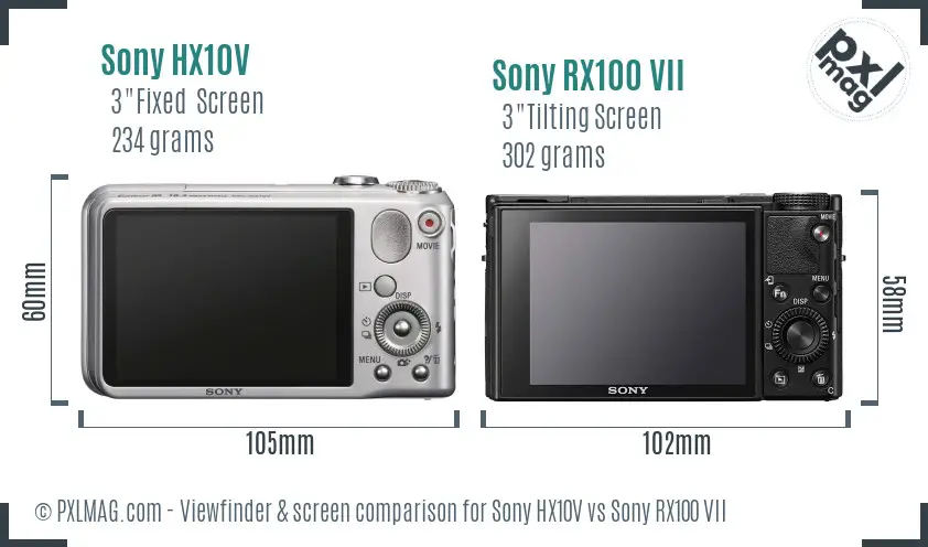Sony HX10V vs Sony RX100 VII Screen and Viewfinder comparison