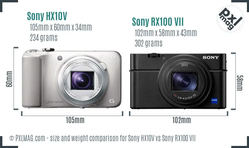 Sony HX10V vs Sony RX100 VII size comparison