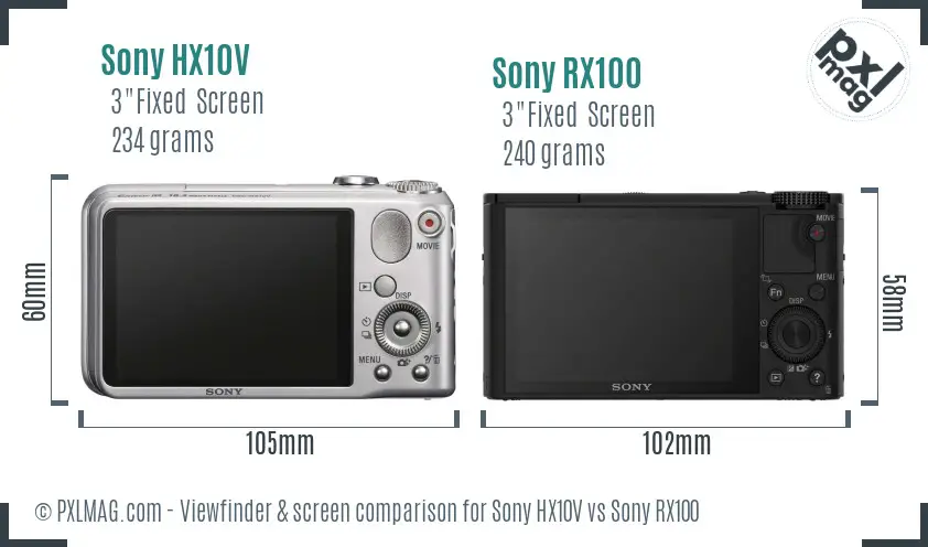 Sony HX10V vs Sony RX100 Screen and Viewfinder comparison