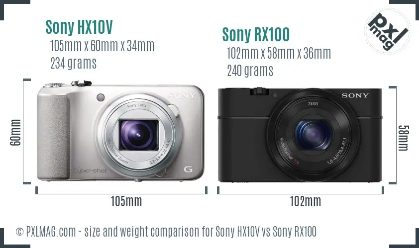 Sony HX10V vs Sony RX100 size comparison