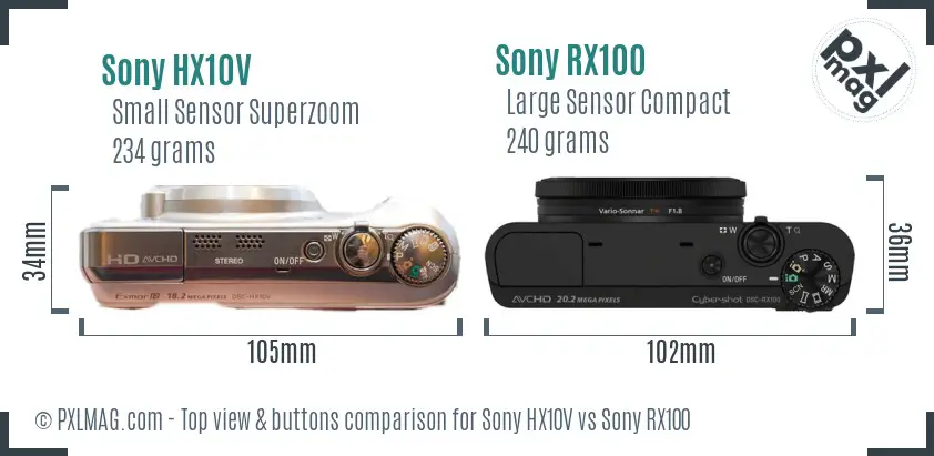 Sony HX10V vs Sony RX100 top view buttons comparison