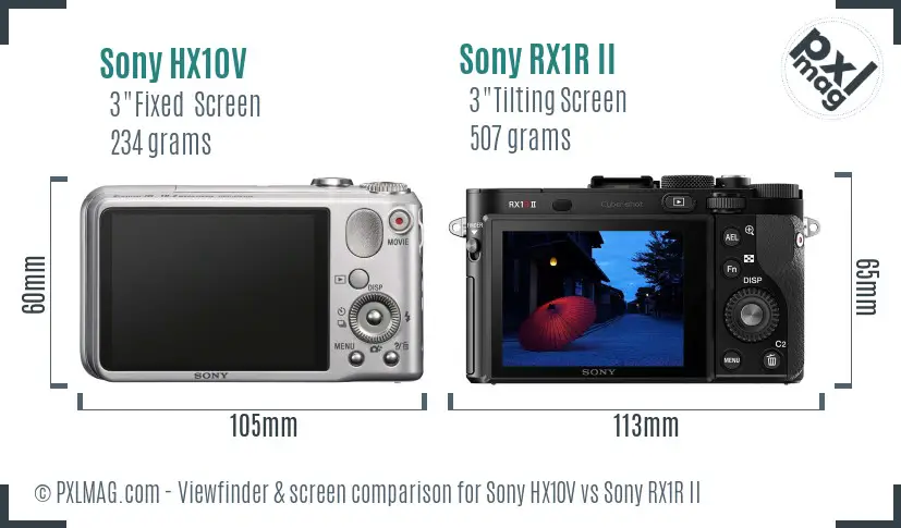 Sony HX10V vs Sony RX1R II Screen and Viewfinder comparison
