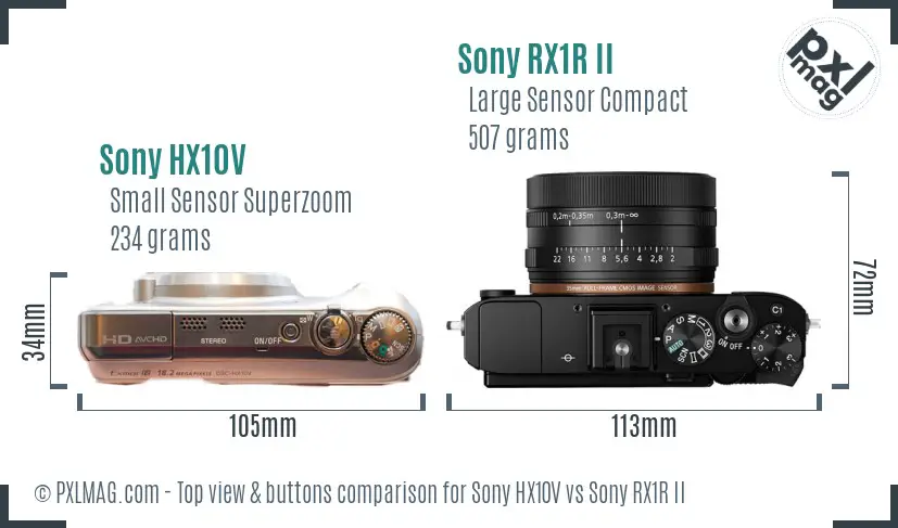 Sony HX10V vs Sony RX1R II top view buttons comparison
