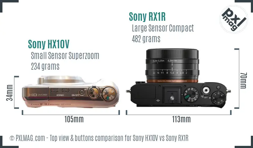 Sony HX10V vs Sony RX1R top view buttons comparison