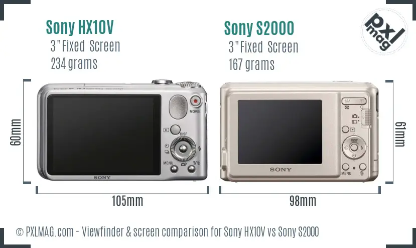 Sony HX10V vs Sony S2000 Screen and Viewfinder comparison