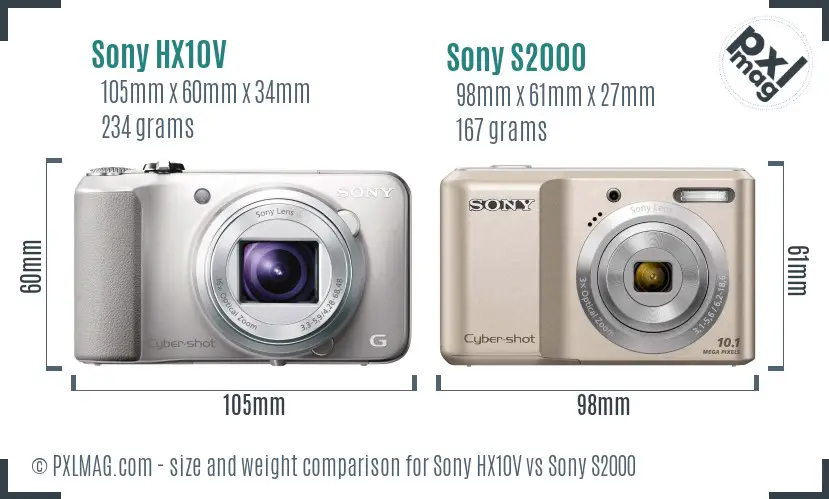 Sony HX10V vs Sony S2000 size comparison