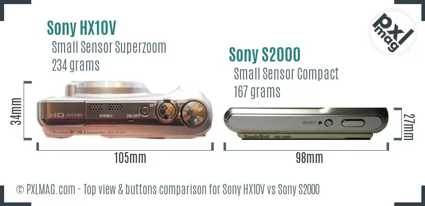 Sony HX10V vs Sony S2000 top view buttons comparison