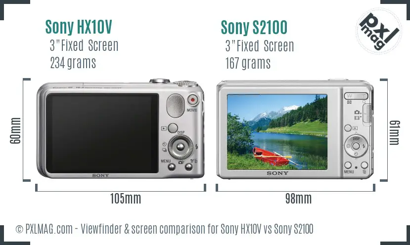 Sony HX10V vs Sony S2100 Screen and Viewfinder comparison