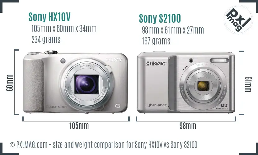 Sony HX10V vs Sony S2100 size comparison