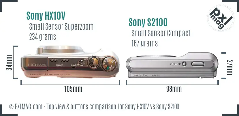 Sony HX10V vs Sony S2100 top view buttons comparison