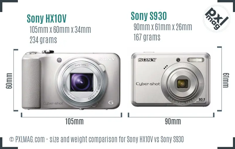 Sony HX10V vs Sony S930 size comparison