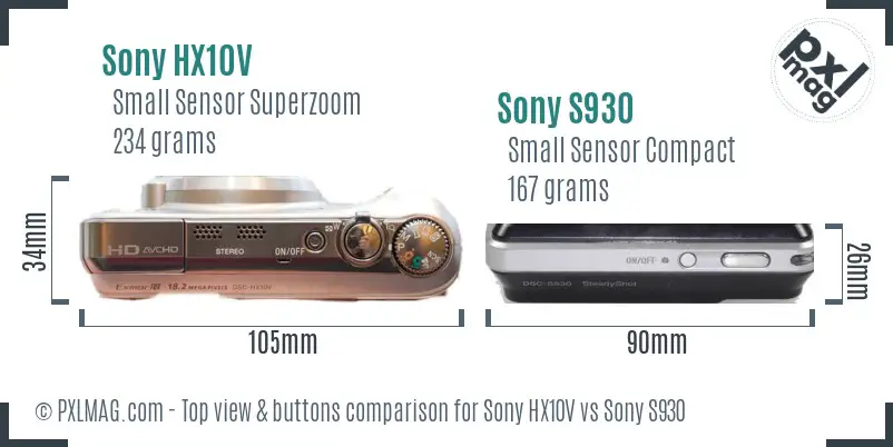 Sony HX10V vs Sony S930 top view buttons comparison