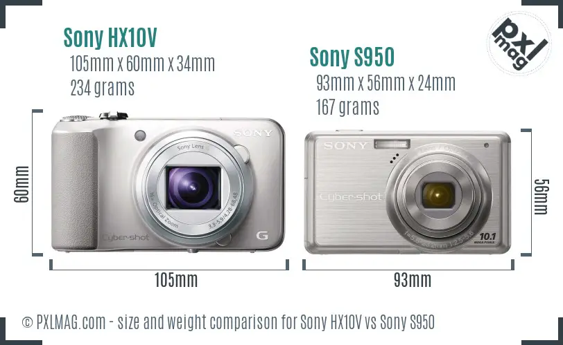 Sony HX10V vs Sony S950 size comparison