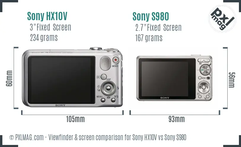 Sony HX10V vs Sony S980 Screen and Viewfinder comparison