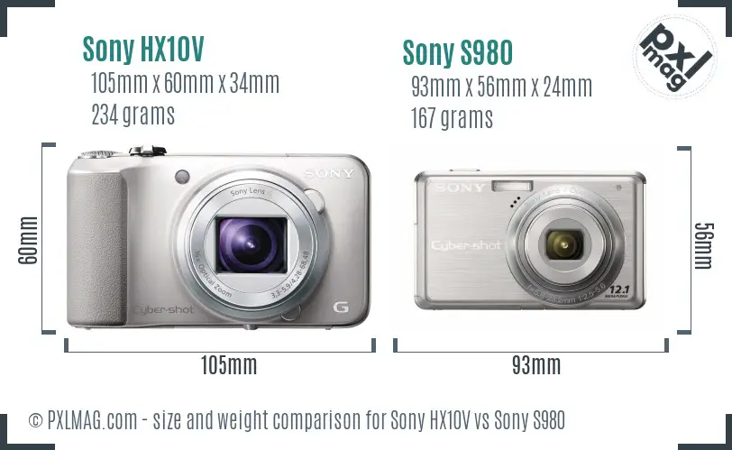 Sony HX10V vs Sony S980 size comparison