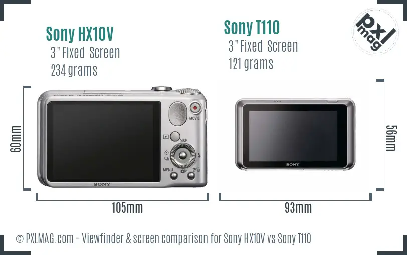 Sony HX10V vs Sony T110 Screen and Viewfinder comparison