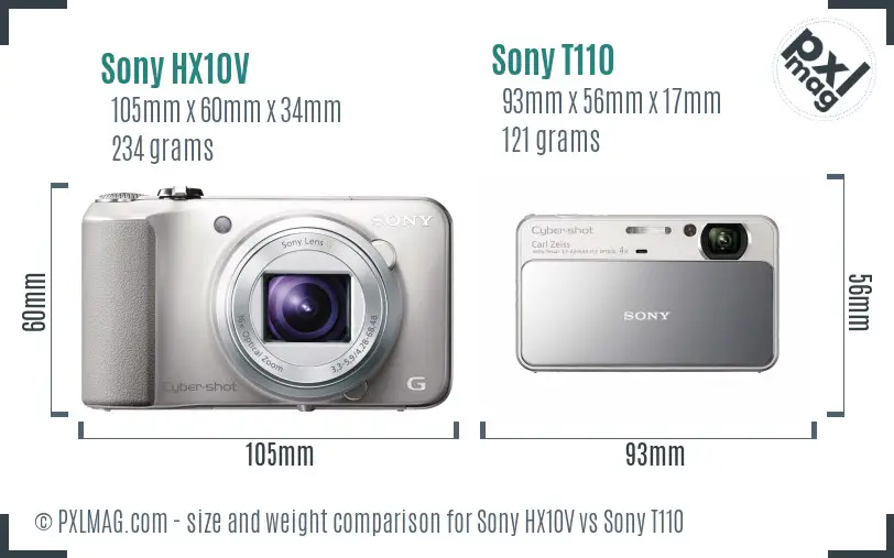 Sony HX10V vs Sony T110 size comparison