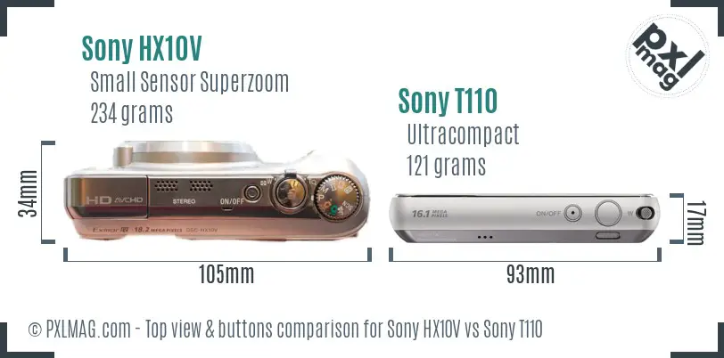 Sony HX10V vs Sony T110 top view buttons comparison
