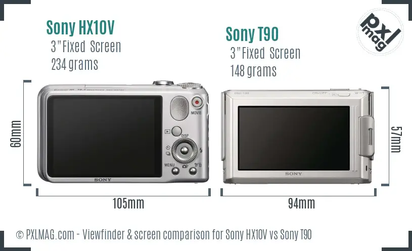 Sony HX10V vs Sony T90 Screen and Viewfinder comparison
