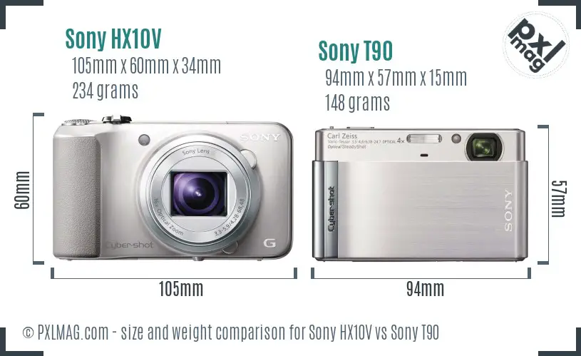 Sony HX10V vs Sony T90 size comparison